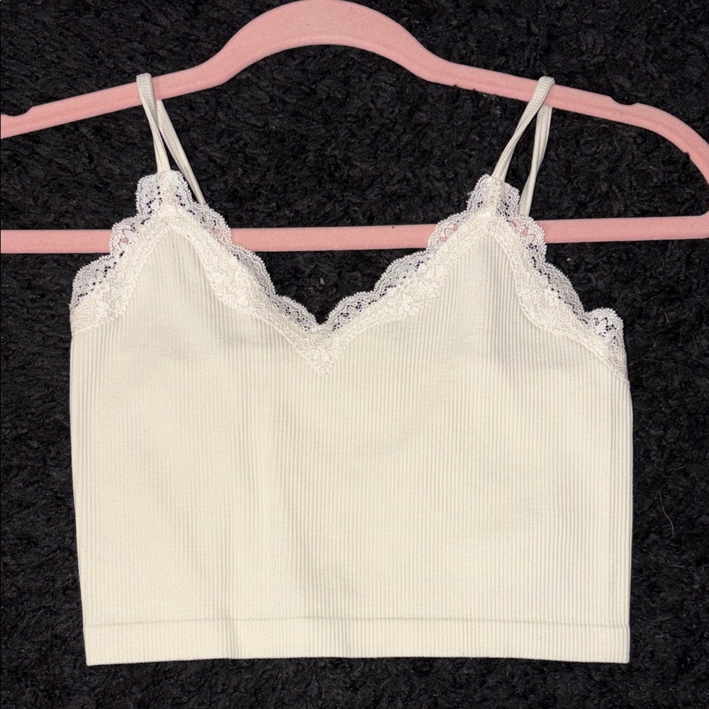Target White Ribbed Lace-Trim Cami